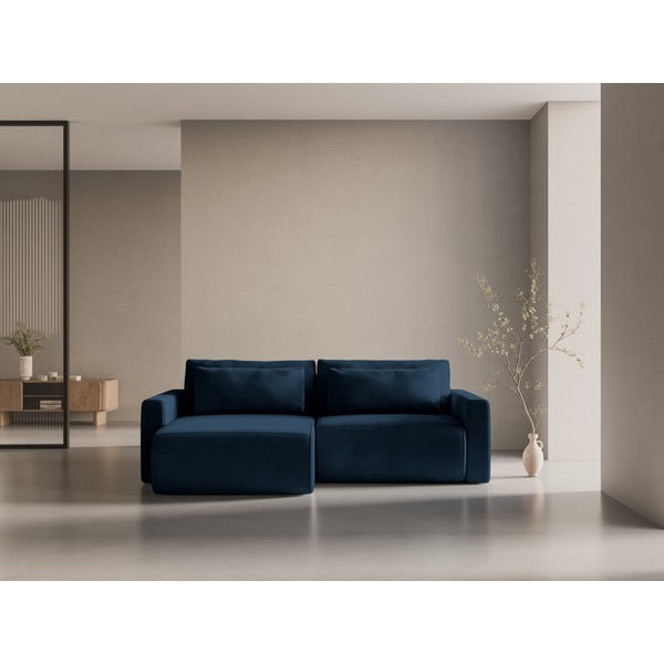 Ciemnoniebieski aksamitny rozkładany narożnik ze schowkiem Belfast – Cosmopolitan Design-image-1