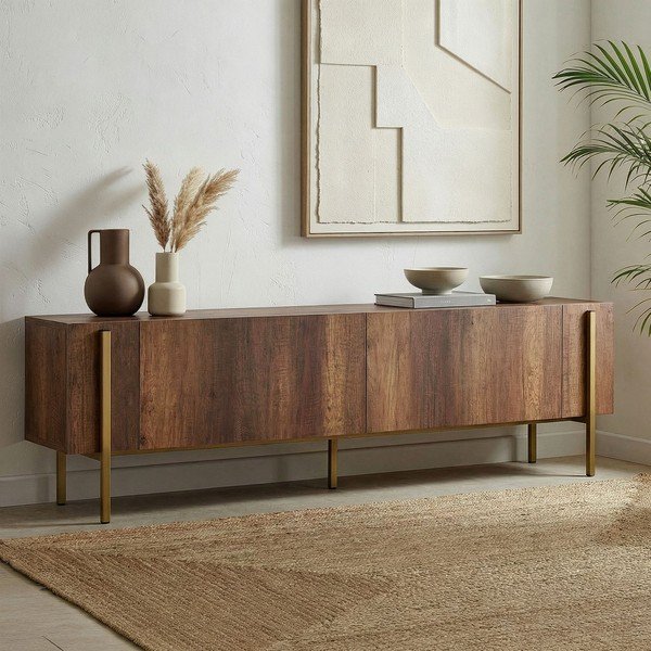 Szafka pod TV w dekorze orzecha w ciemnym naturalnym kolorze 180x45x30 cm Nexus – Kalune Design-image-2