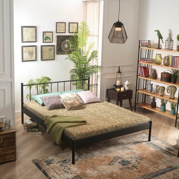 Czarne metalowe łóżko dwuosobowe ze stelażem 160x200 cm Falez – Kalune Design-image-3