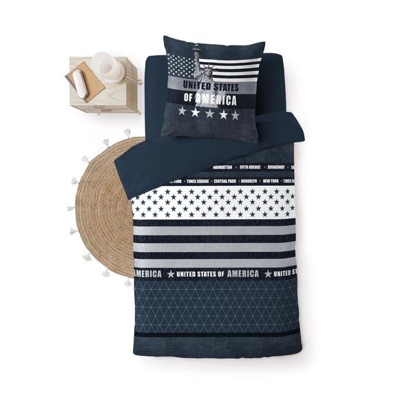 Ciemnoniebieska bawełniana pościel jednoosobowa 140x200 cm States – douceur d'intérieur