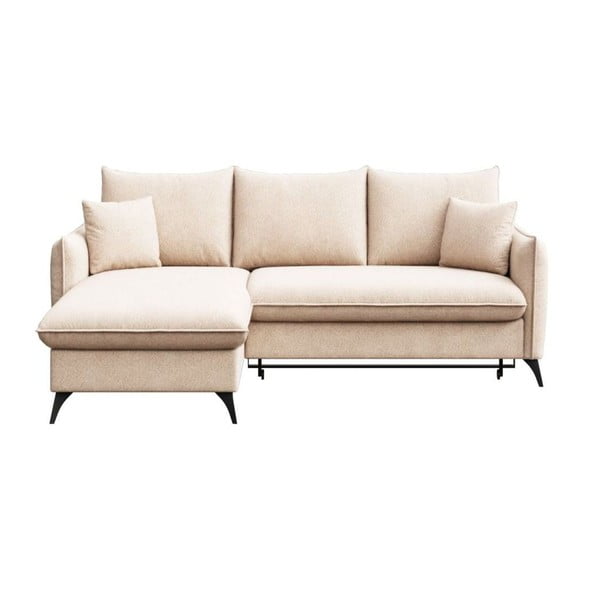 Beżowy rozkładany narożnik ze schowkiem z materiału bouclé (lewostronny/z szezlongiem) Brim – Rodier