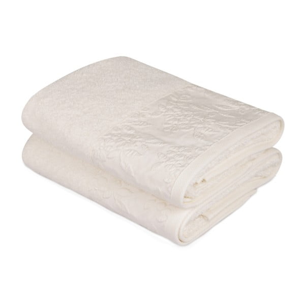 Zestaw 2 beżowych ręczników z czystej bawełny Lora, 50x90 cm