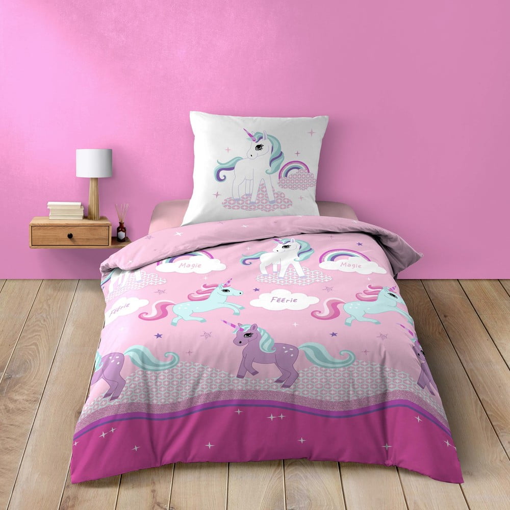 Różowa bawełniana pościel dziecięca jednoosobowa 140x200 cm Licorne – douceur d'intérieur (zdjęcie 7)