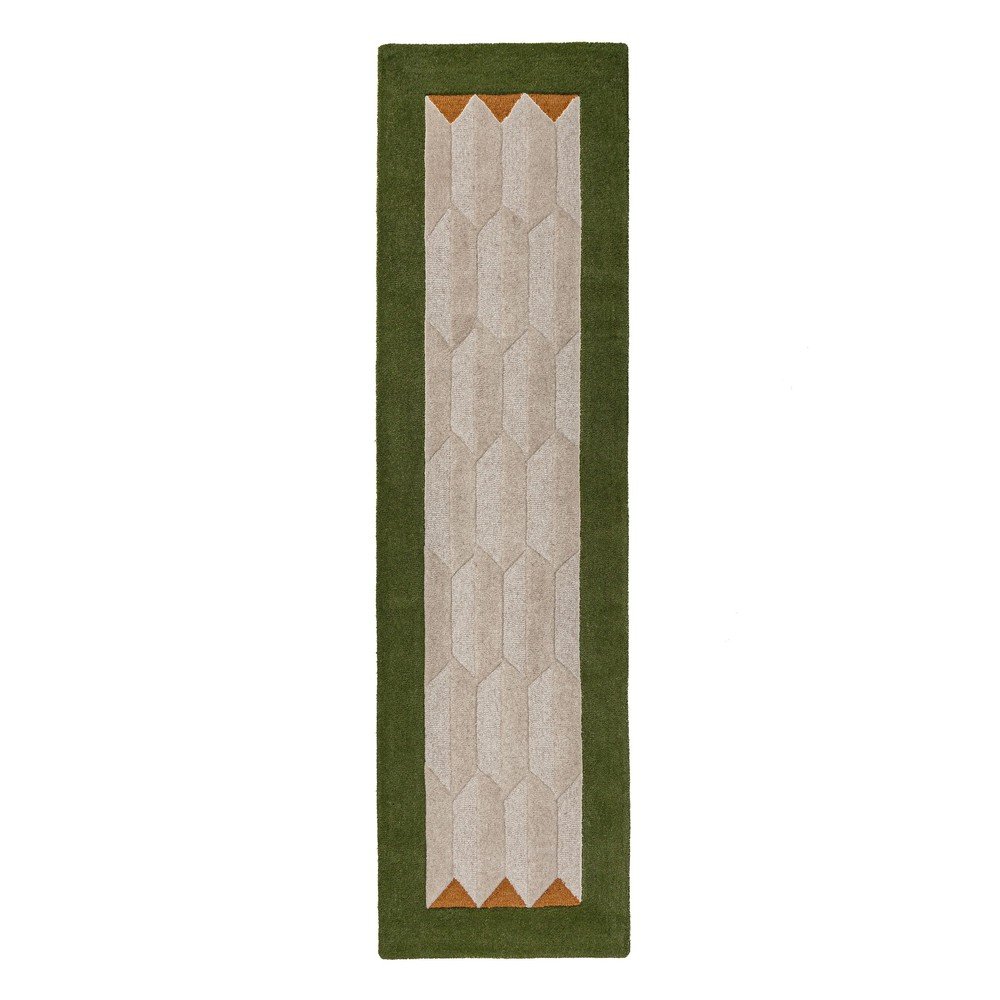 Zielony/w naturalnym kolorze wełniany chodnik tkany ręcznie 60x230 cm Apex Border Wool – Flair Rugs