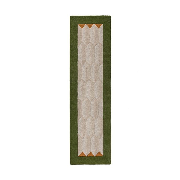 Zielony/w naturalnym kolorze wełniany chodnik tkany ręcznie 60x230 cm Apex Border Wool – Flair Rugs