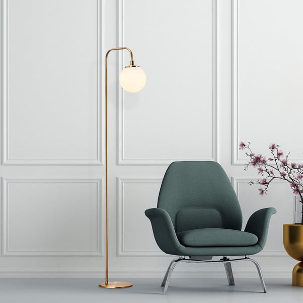 Biała/w kolorze mosiądzu lampa stojąca ze szklanym kloszem (wysokość 146 cm) Viran – Opviq lights-image-1