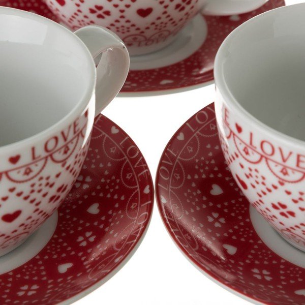 Zestaw 4 porcelanowych filiżanek do herbaty Unimasa Red and White-image-2