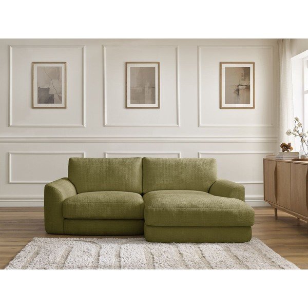 Narożnik z tkaniny szenilowej (prawostronny/z szezlongiem) w kolorze khaki Leonore – Bobochic Paris-image-1