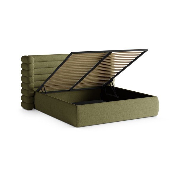 Zielone tapicerowane łóżko dwuosobowe ze schowkiem i stelażem 180x200 cm Mount – Micadoni -image-2