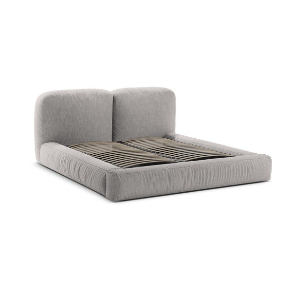 Jasnoszare tapicerowane łóżko dwuosobowe ze schowkiem i stelażem 200x200 cm Martina – Micadoni -image-3