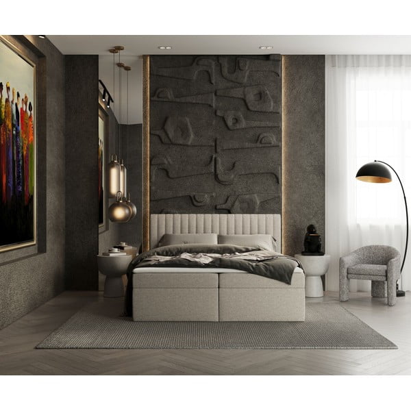 Beżowe łóżko boxspring ze schowkiem 140x200 cm Spencer – Maison de Rêve-image-3
