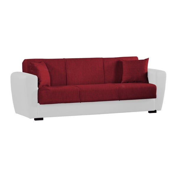 Czerwono-biała trzyosobowa sofa rozkładana ze schowkiem Esidra Comfort