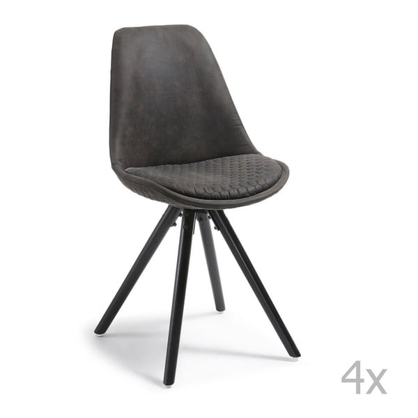 Zestaw 4 czarnych krzeseł z drewnianymi nogami La Forma Lars
