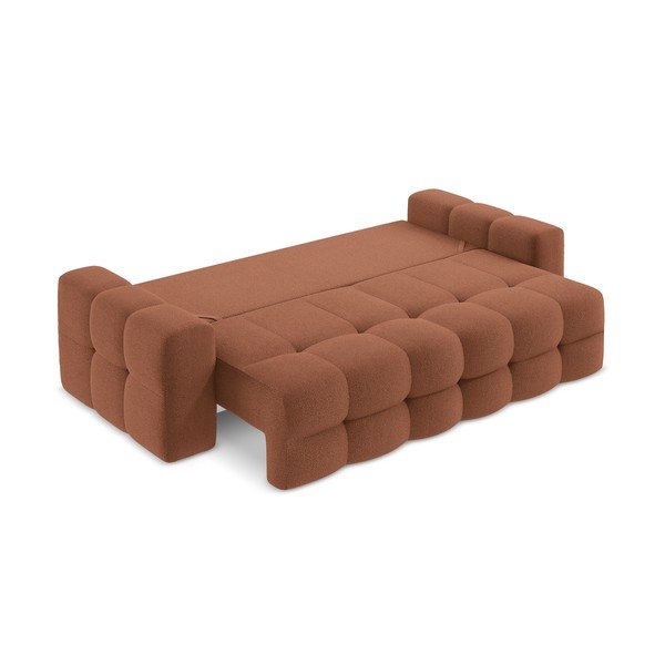 Rozkładana sofa z materiału bouclé w kolorze terakoty 255 cm Milu – Makamii-image-3