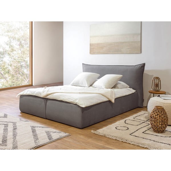 Ciemnoszare tapicerowane łóżko dwuosobowe ze schowkiem i stelażem 180x200 cm Jade – Bobochic Paris-image-4