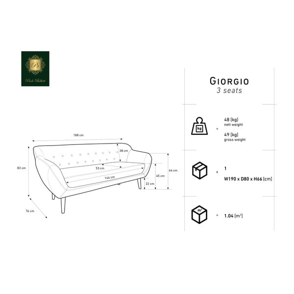 Szara sofa 3-osobowa Mazzini Sofas Amelie-image-1