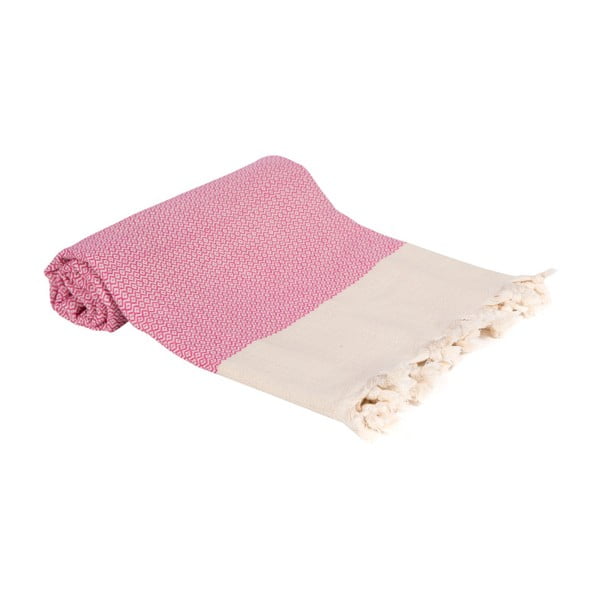 Różowy ręcznik kąpielowy tkany ręcznie Ivy's Emel, 100x180 cm