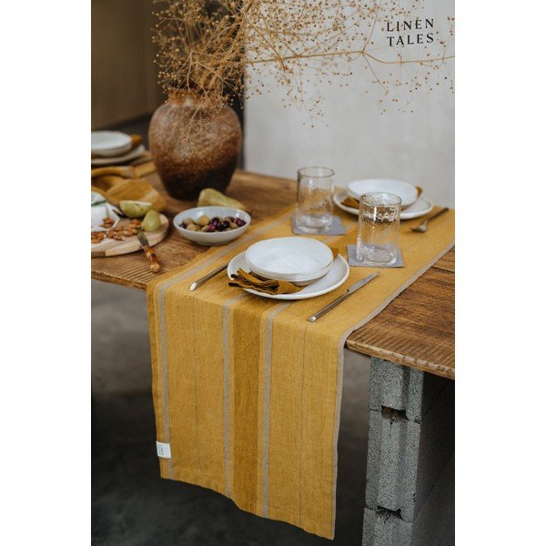 Lniany bieżnik 200x200 cm Amber Bronze Stripes – Linen Tales-image-1