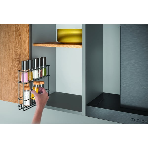 Czarna wysuwana dwupoziomowa półka ścienna na przyprawy Metaltex Lava-image-1