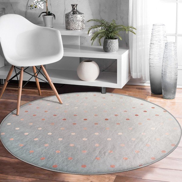 Szaro-miedziany okrągły dywan odpowiedni do prania i robotów sprzątających ø 80 cm Comfort – Mila Home-image-2