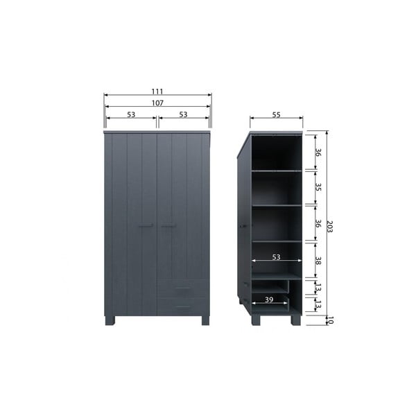 Ciemnoszara szafa z litego drewna sosnowego 111x202 cm Dennis – WOOOD-image-1