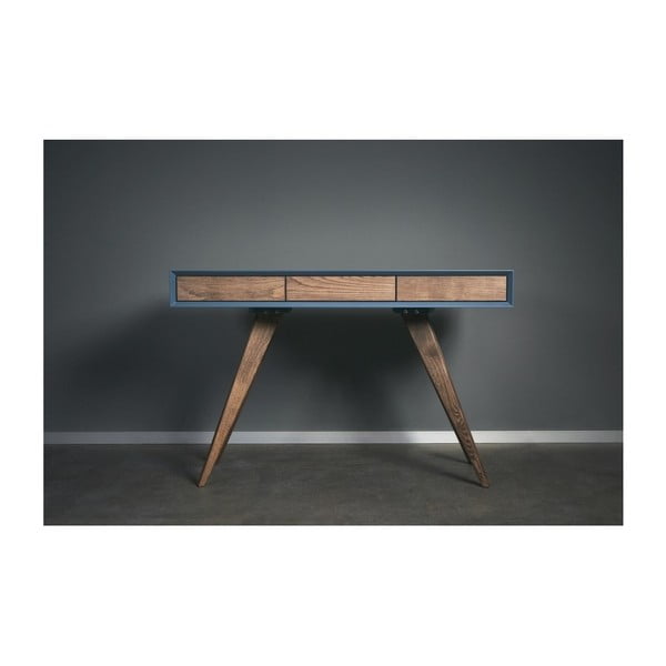 Niebieskie biurko z litego drewna jesionowego Charlie Pommier Triangle, 130x70 cm