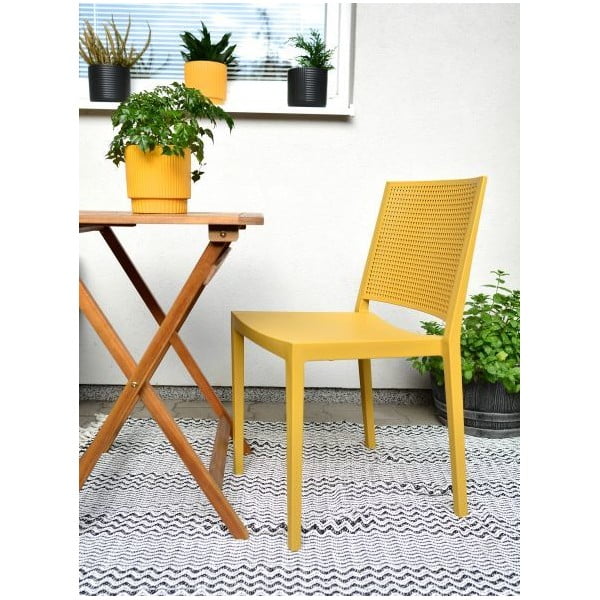 Żółte plastikowe krzesło ogrodowe Grid – Rojaplast-image-1