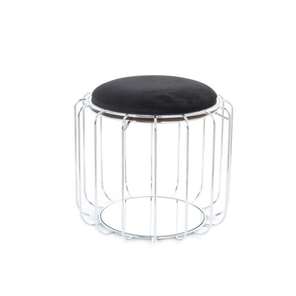 Czarny stolik/puf z konstrukcją w srebrnym kolorze 360 Living Canny, ⌀ 50 cm