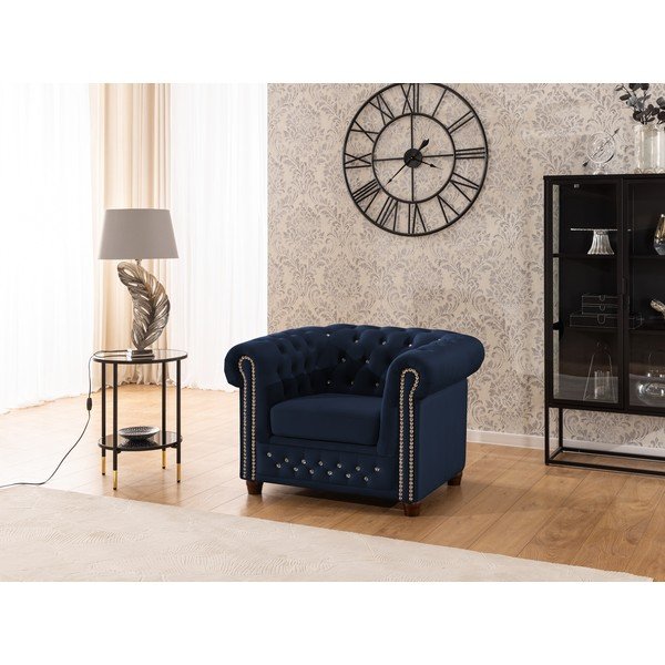 Niebieski aksamitny fotel typu chesterfield York Blik – Ropez-image-4