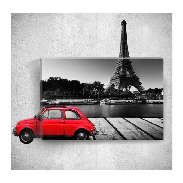 Obraz 3D Mosticx Red Car With Eiffel Tower, 40x60 cm
