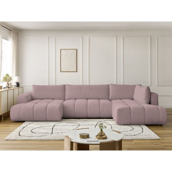 Różowy rozkładany/ze schowkiem narożnik (prawostronny/w kształcie litery U) Fuji – Bobochic Paris-image-1