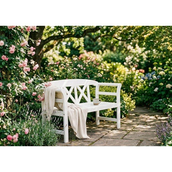 Biała drewniana ławka ogrodowa Vancouver – Garden Pleasure-image-1