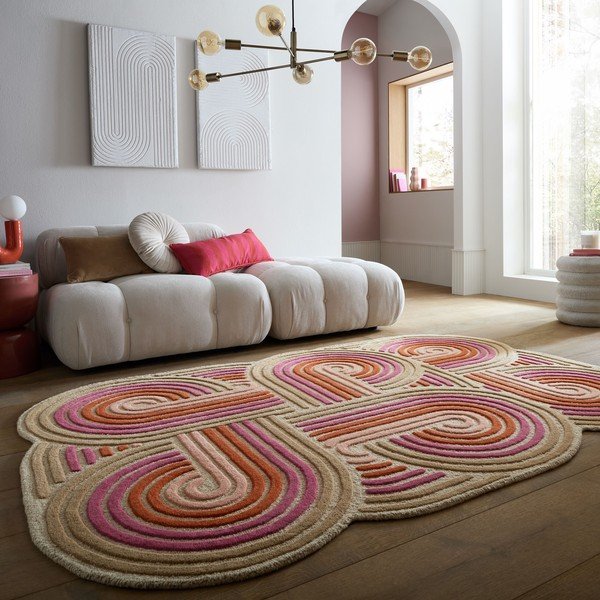 Różowy wełniany dywan tkany ręcznie 140x200 cm Spiral Shaped  – Flair Rugs-image-1