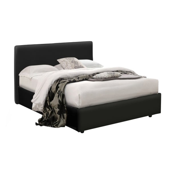 Czarne łóżko jednoosobowe ze schowkiem i materacem 13Casa Ninfea, 120x190 cm