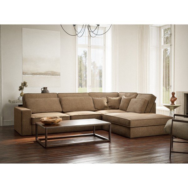 Jasnobrązowy narożnik z tkaniny szenilowej (prawostronny/w kształcie litery L) Kirou – Maison de Rêve-image-1