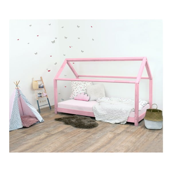 Różowe łóżko dziecięce z drewna świerkowego Benlemi Tery, 90x190 cm