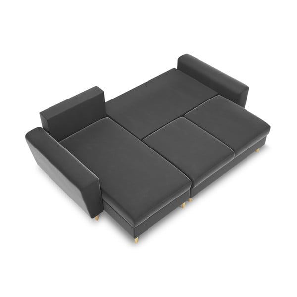 Jasnoszary aksamitny rozkładany narożnik ze schowkiem Kyoto – Cosmopolitan Design-image-1