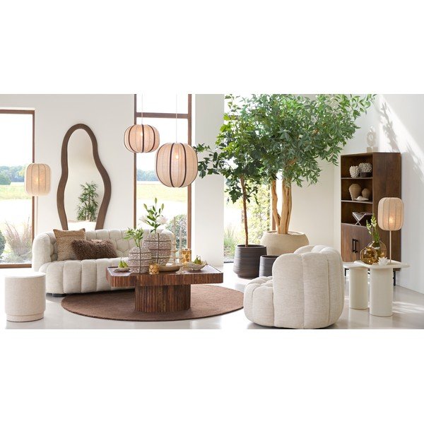 Kremowa lampa wisząca z tekstylnym kloszem Esmiria – Light & Living-image-1