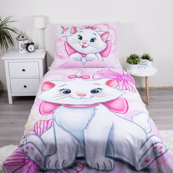 Różowa bawełniana pościel dziecięca jednoosobowa 140x200 cm Marie Cat "Pink" – Jerry Fabrics-image-1