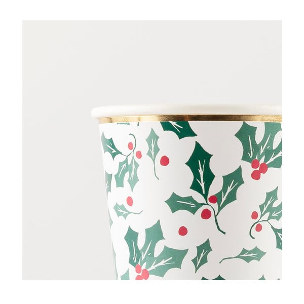 Papierowe jednorazowe kubki zestaw 8 szt. Holly Pattern – Meri Meri-image-1