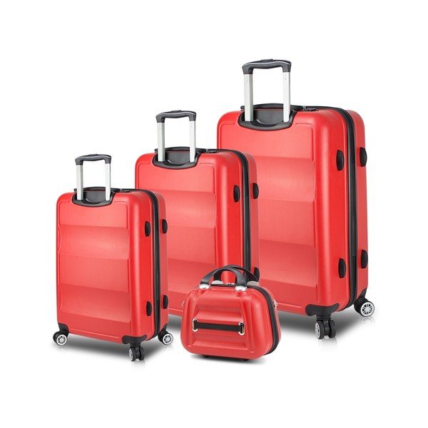 Zestaw 3 czerwonych walizek na kółkach z USB i kuferka podróżnego My Valice LASSO Travel Set
