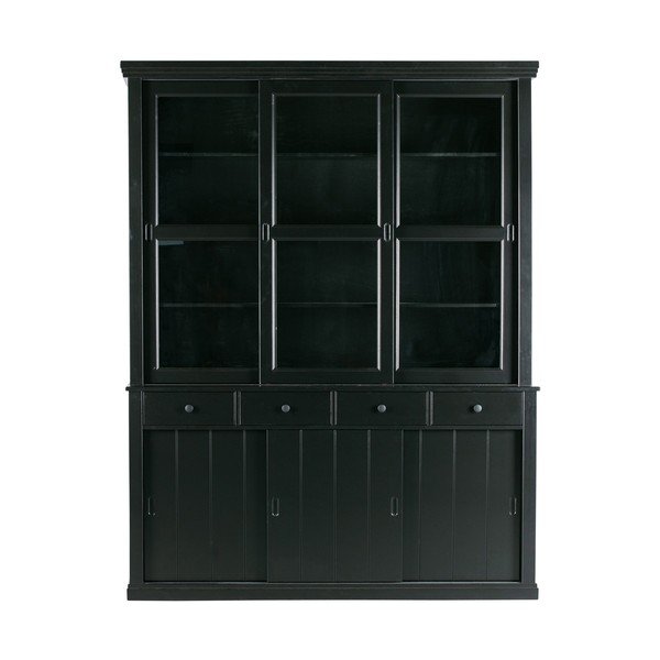 Czarna witryna z litego drewna sosnowego z drzwiami przesuwnymi 166x214 cm Lagos – WOOOD