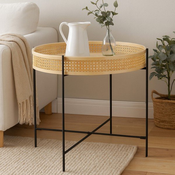 Rattanowy okrągły stolik w naturalnym kolorze ø 60 cm Depok – Premier Housewares-image-1