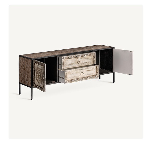 Szafka pod TV z litego drewna jodłowego 135x55 cm Jaipur – Burkina-image-3