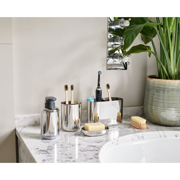 Kubek na szczoteczki do zębów ze stali nierdzewnej w kolorze srebra z połyskiem EasyStore Luxe – Joseph Joseph-image-3