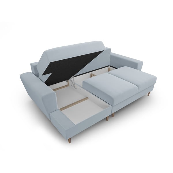 Jasnoniebieski aksamitny rozkładany narożnik ze schowkiem (lewostronny/z szezlongiem) Kyoto – Cosmopolitan Design-image-3