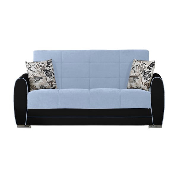Niebiesko-czarna dwuosobowa sofa rozkładana ze schowkiem Esidra Rest