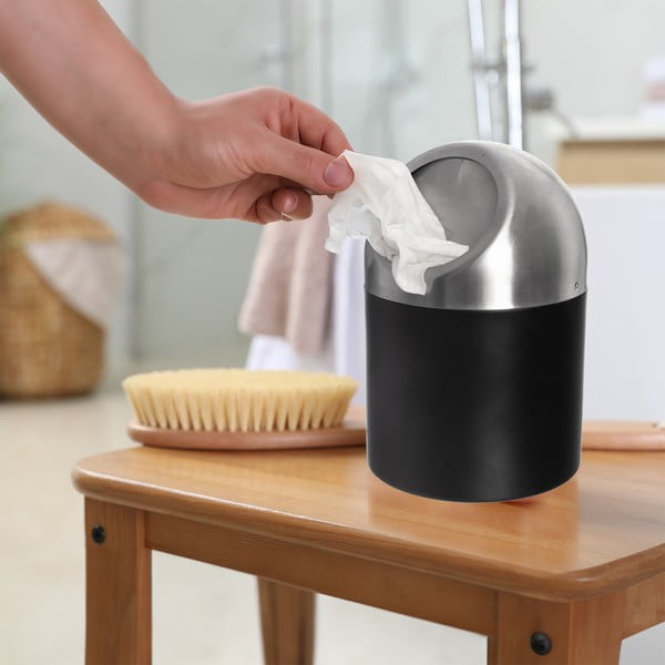 Czarny kosz na śmieci ze stali nierdzewnej 1,2 l BLACK – Orion-image-1