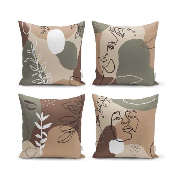 Zestaw 4 poszewek na poduszki Minimalist Cushion Covers Drawing Face, 43 x 43 cm