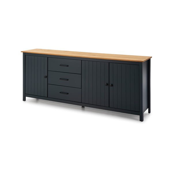Ciemnoniebieska niska komoda z litego drewna sosnowego 190x80 cm Miranda – Marckeric-image-3